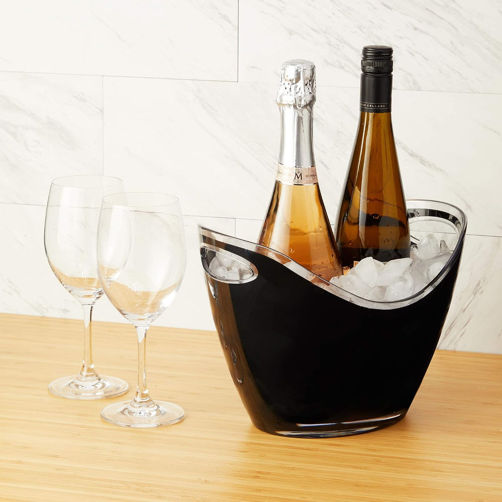 Modern Wine & Champagne Bucket | Black Ice Beverage Tub - Indoor & Outdoor Great for Parties - 2 Bottles Capacity