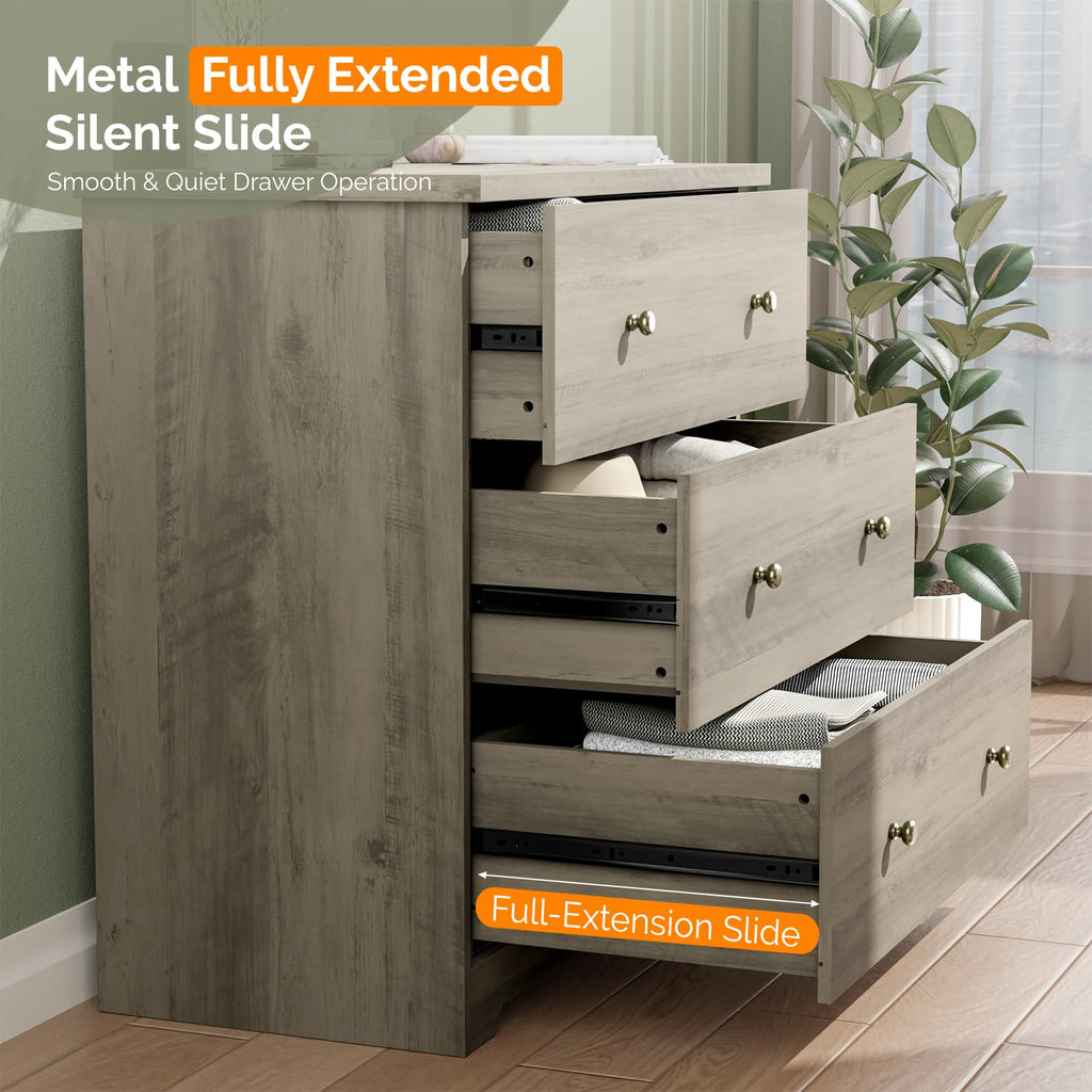 3 Drawer Dresser with Charging Station, Small Dresser Grey Chest of Drawers, 31.5" W Gray Wood Dressers, 15.75" D x
