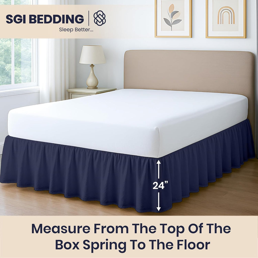 24 Inch Drop Ruffled Bed Skirt Queen Size - Classic Gathered Styling, Platform Style Dust Ruffle with Secure Fit