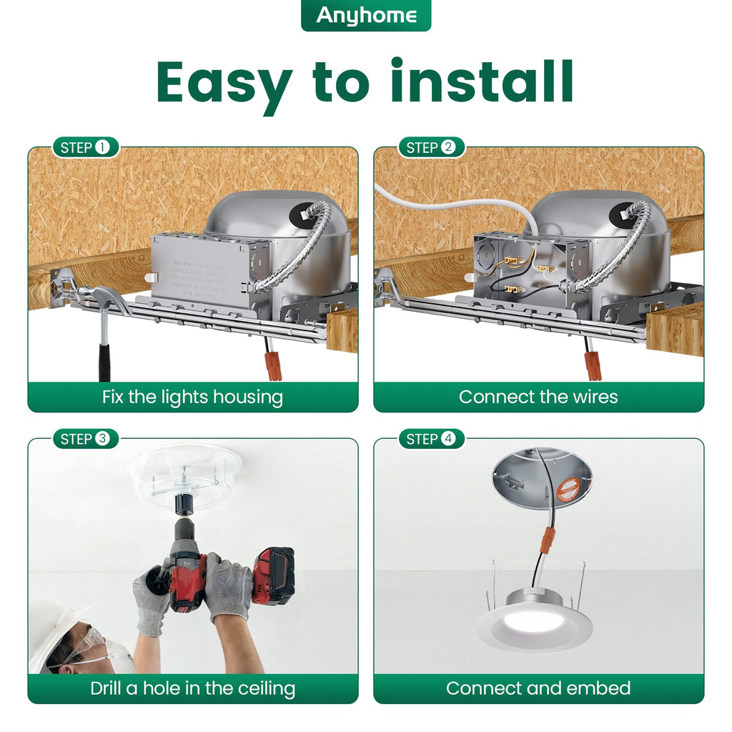 12 Pack 6 Inch Recessed Lighting Housing, 2024 Version IC Rated & Air Tight Can Light Housing New Construction