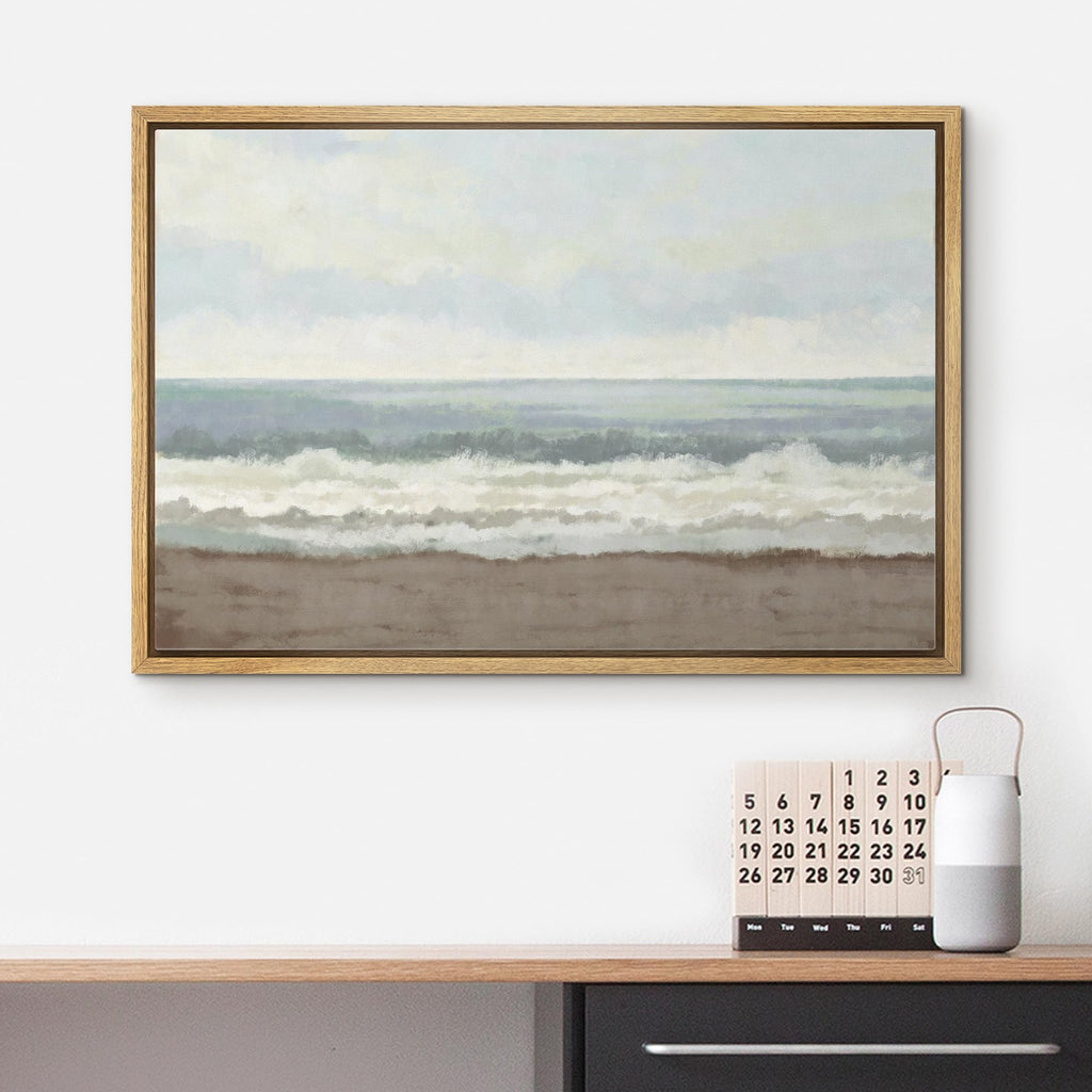 Framed Canvas Print Wall Art Ocean Wave Coastal Landscape Nature Wilderness Illustrations Fine Art Decorative