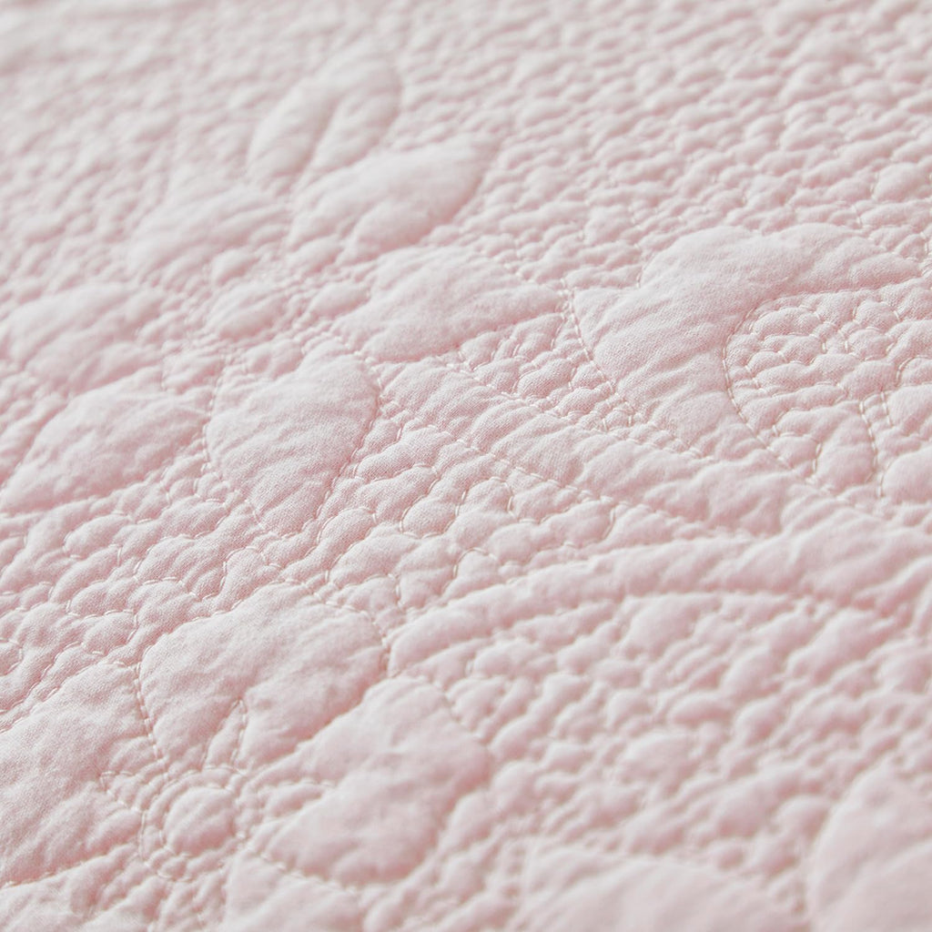 Pink Cotton Quilt Set Ruffled Matelasse Coverlet 3PC