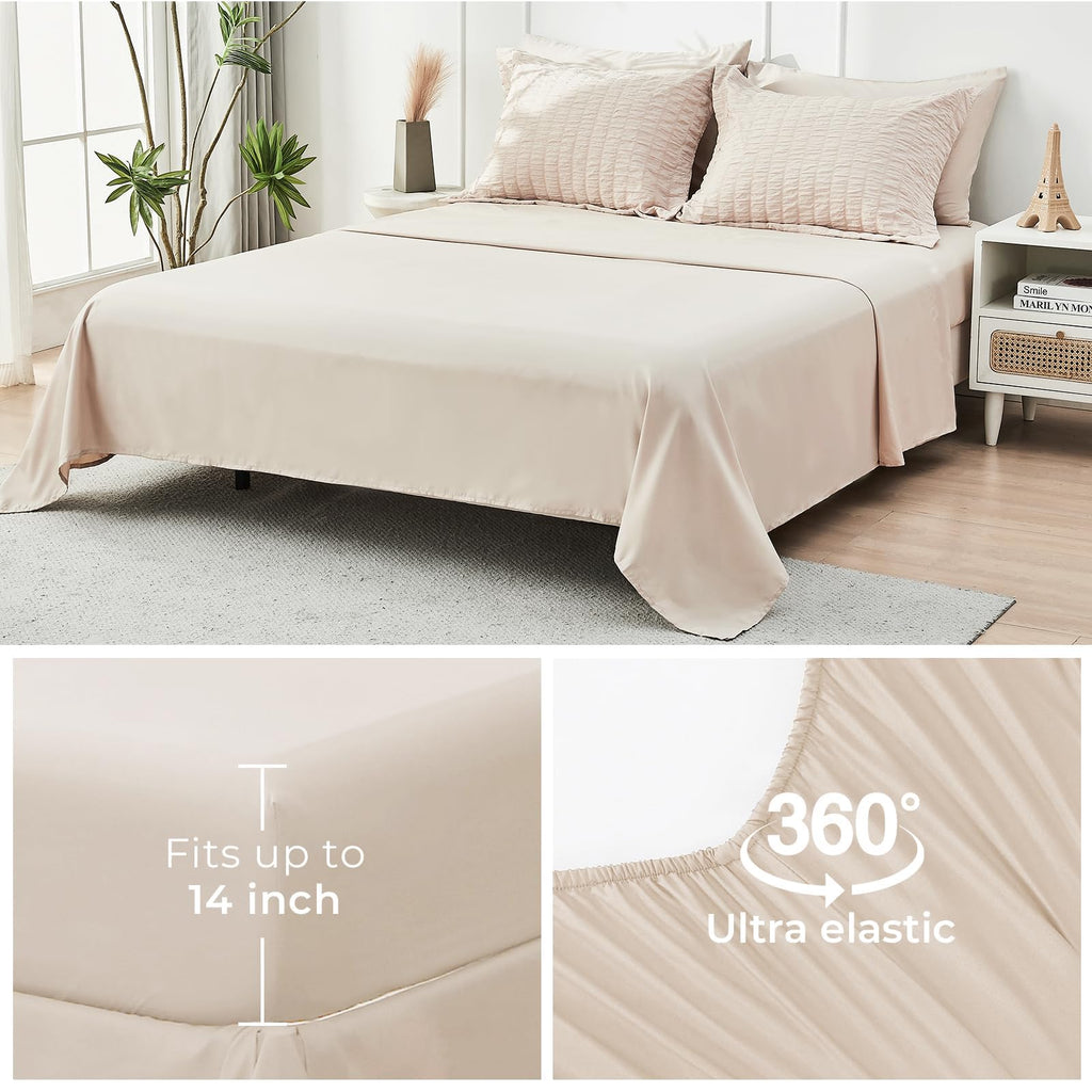 Comforter Set - 7PCS Bed in a Bag, Seersucker Bedding Set, Beige