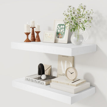 12 Inch Deep White Floating Shelves, 24 x 12 Floating Shelf for Books, Rustic Wood Deep Wall Shelves Storage &