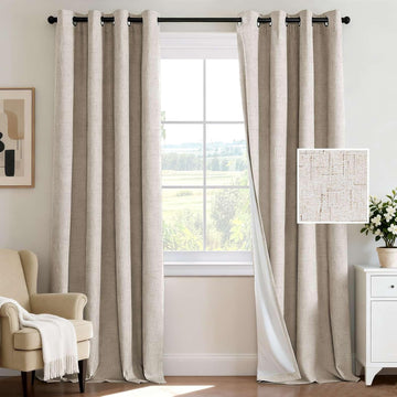 100% Blackout Curtains for Bedroom 84 Inches Long Grommet Linen Face Full Light Blocking Curtain Drapes for Living