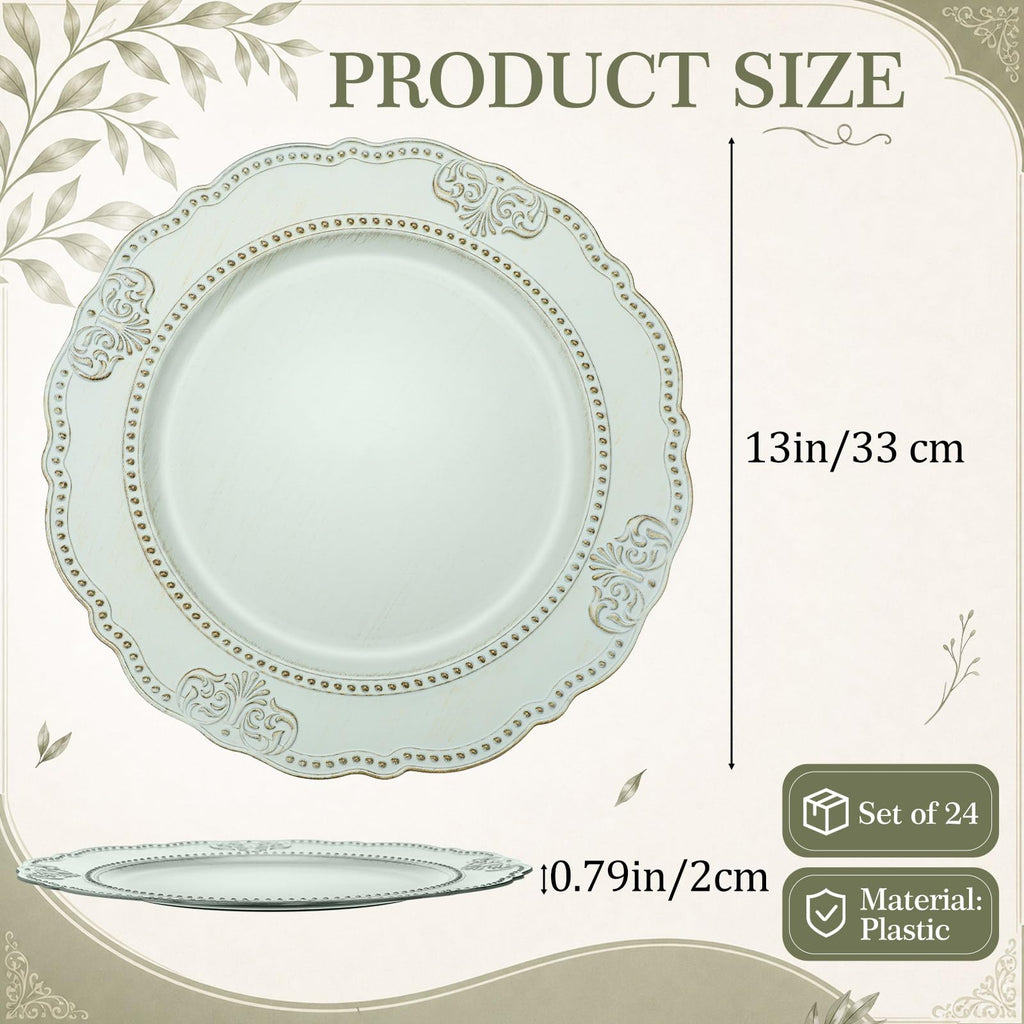 24 Pack Faux Wood Charger Plates 13 Inch Farmhouse, Green, Flower