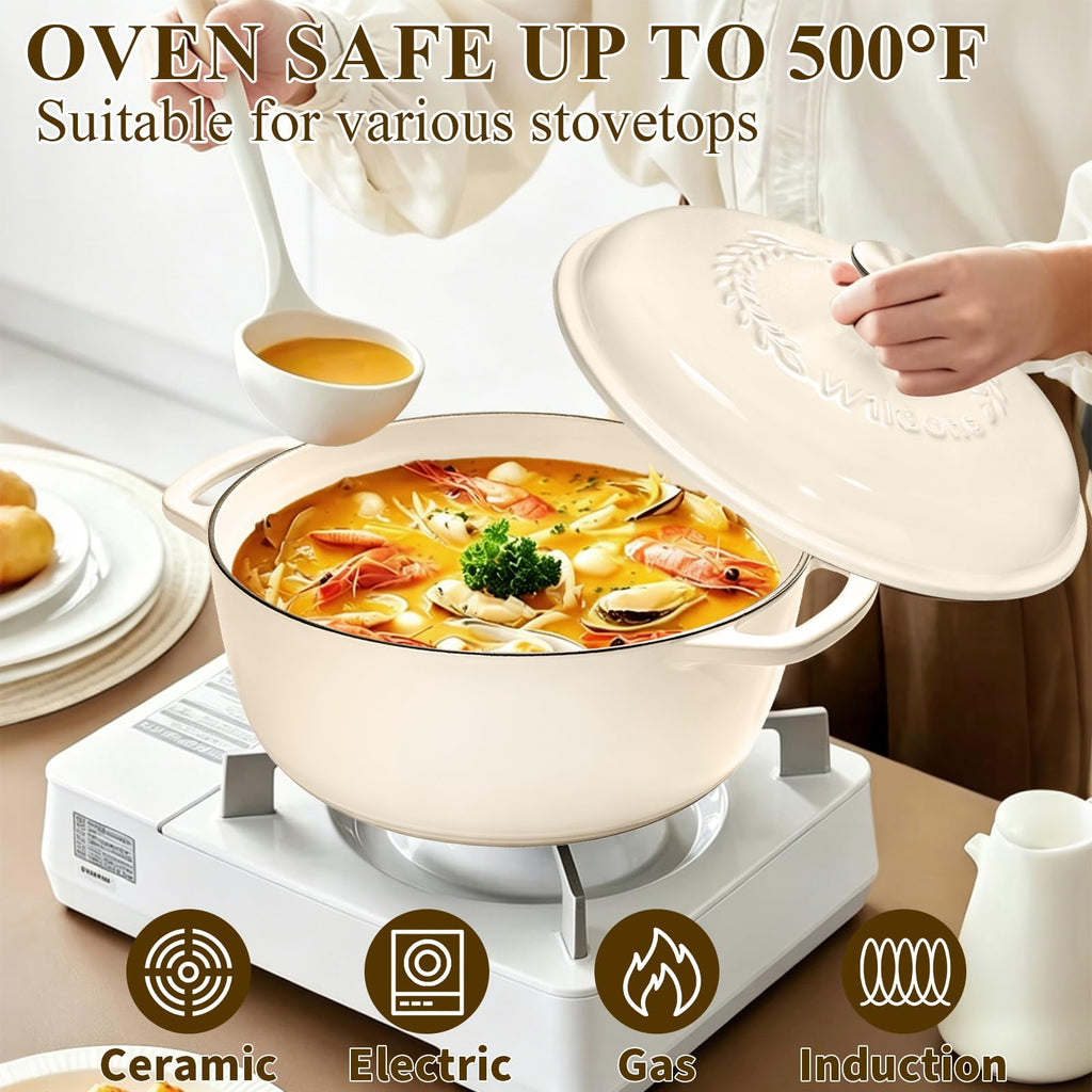 Enameled Cast Iron Dutch Oven Pot with Lid - 6QT Dutch Oven for Bread Baking, Braising, Stews, Roasting, Across All