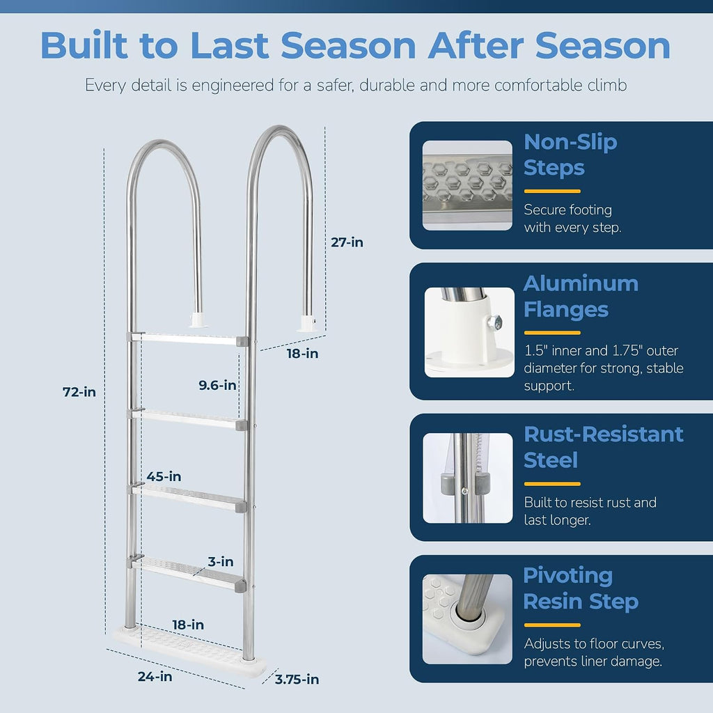 Wave Premium Stainless Steel in-Pool Ladder for Above Ground Pools