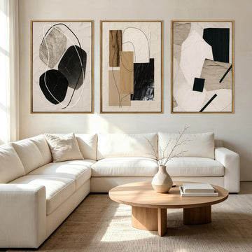 Large Abstract Paintings Framed Neutral Canvas Prints Mid Century Modern Wall Art Bedroom Bathroom 36x24 Inch 3 Piece