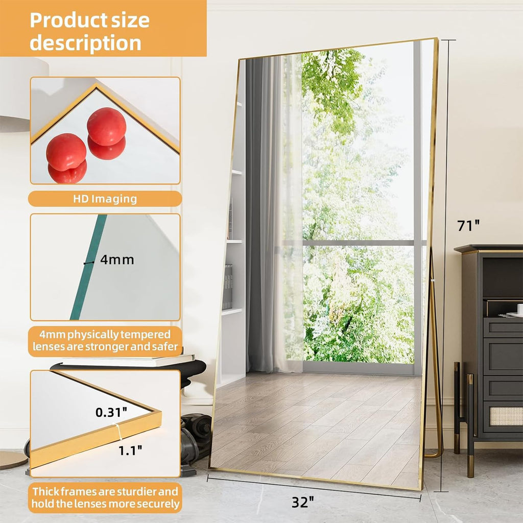 71"x32" Full Length Mirror, Gold Floor Mirror