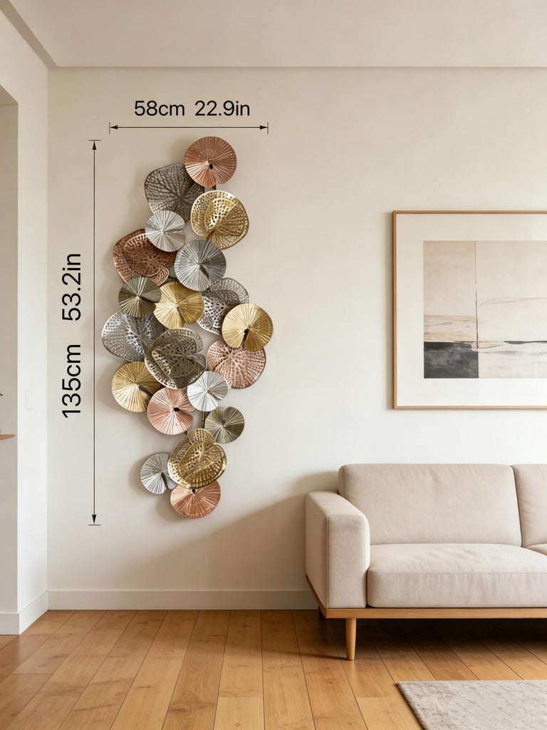 Large Metal Wall Art Decor, 3D Abstract Lotus Leaves Wall Art, Handcrafted Modern Metal Wall Sculpture, Gold &