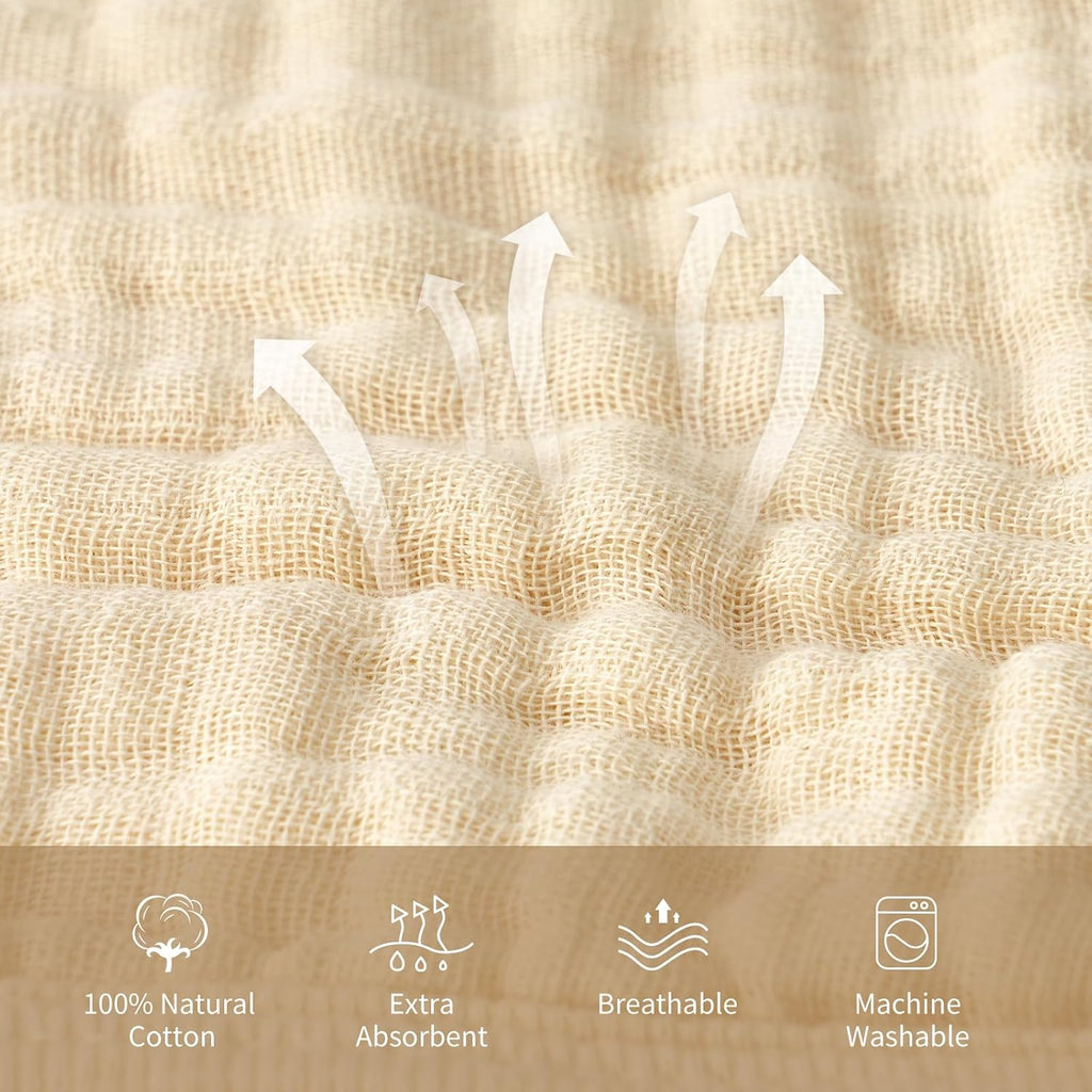 2 Pack Hooded Baby Towels, 100% Muslin Cotton Layer Ultra Soft Breathable Absorbent Baby Bath Towels for Infant