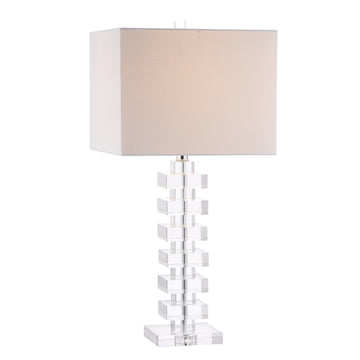 June 28" Geometric Stacked Crystal Table Lamp, Clear