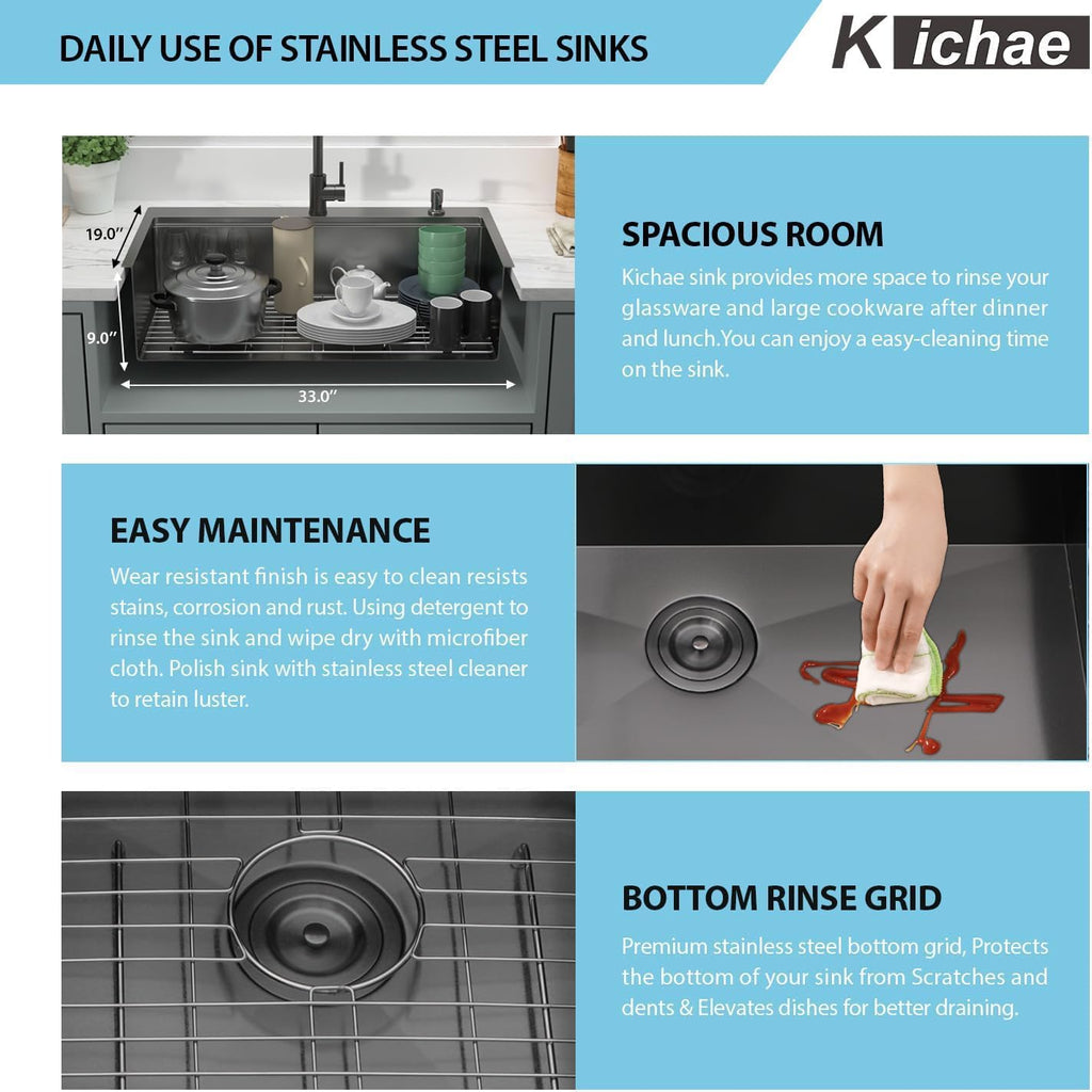 33 Black Drop Sink Workstation 33x19 Black Kitchen Sink | Workstation Drop Sink Black Stainless Steel Topmount 16