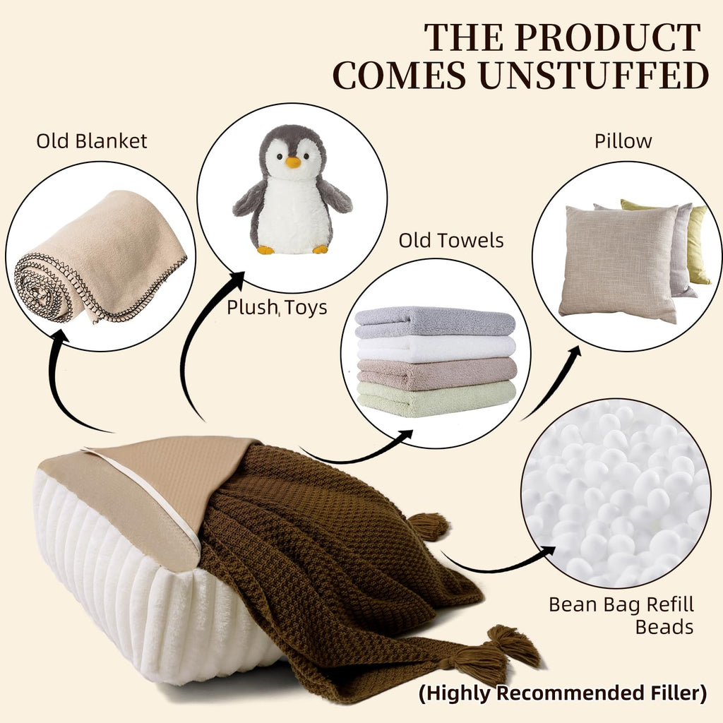 Square Unstuffed Pouf Ottoman Cover Soft Footstool, White