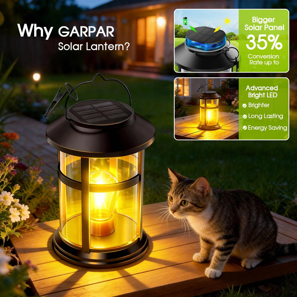 Solar Lanterns Outdoor Waterproof with Wall Mount Kit, Upgraded Brighter Hanging Solar Lights for Outside, Auto