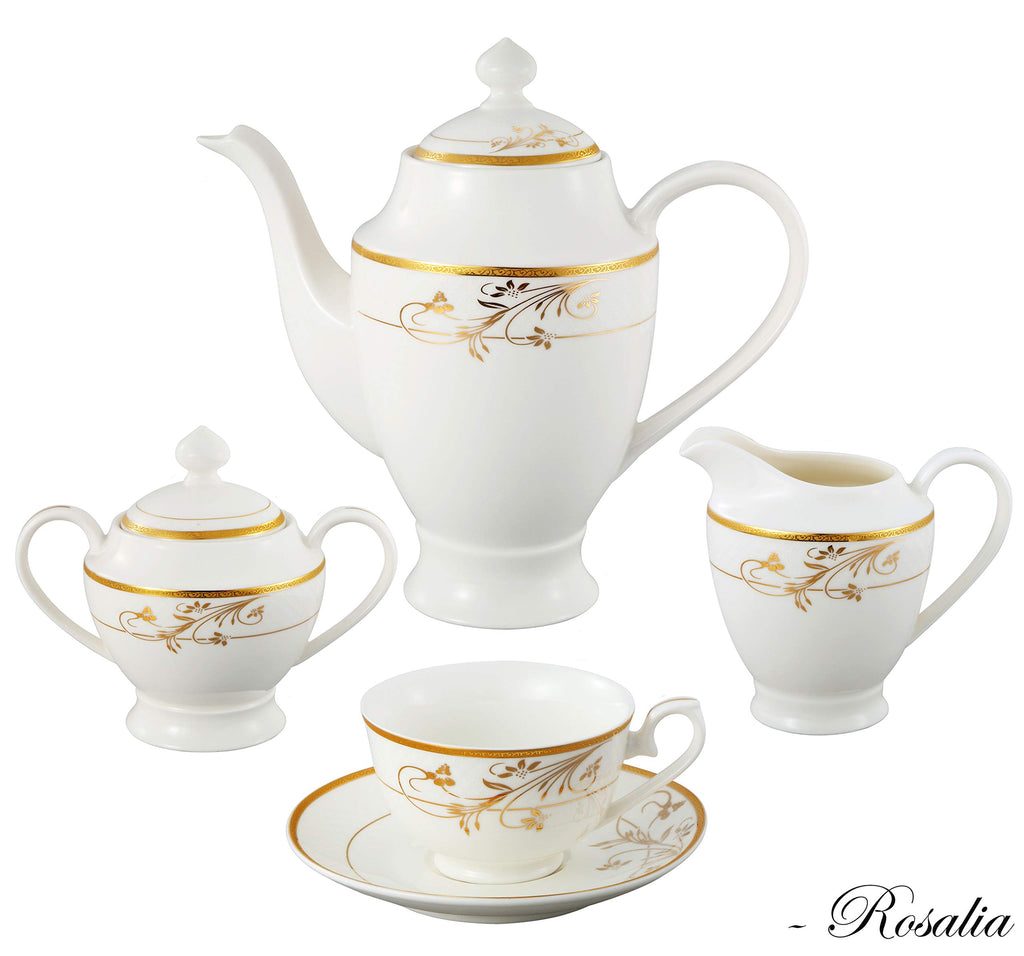 La Luna Bone China 57-Piece 24K Gold Floral Design Dinnerware Set, Service for 8