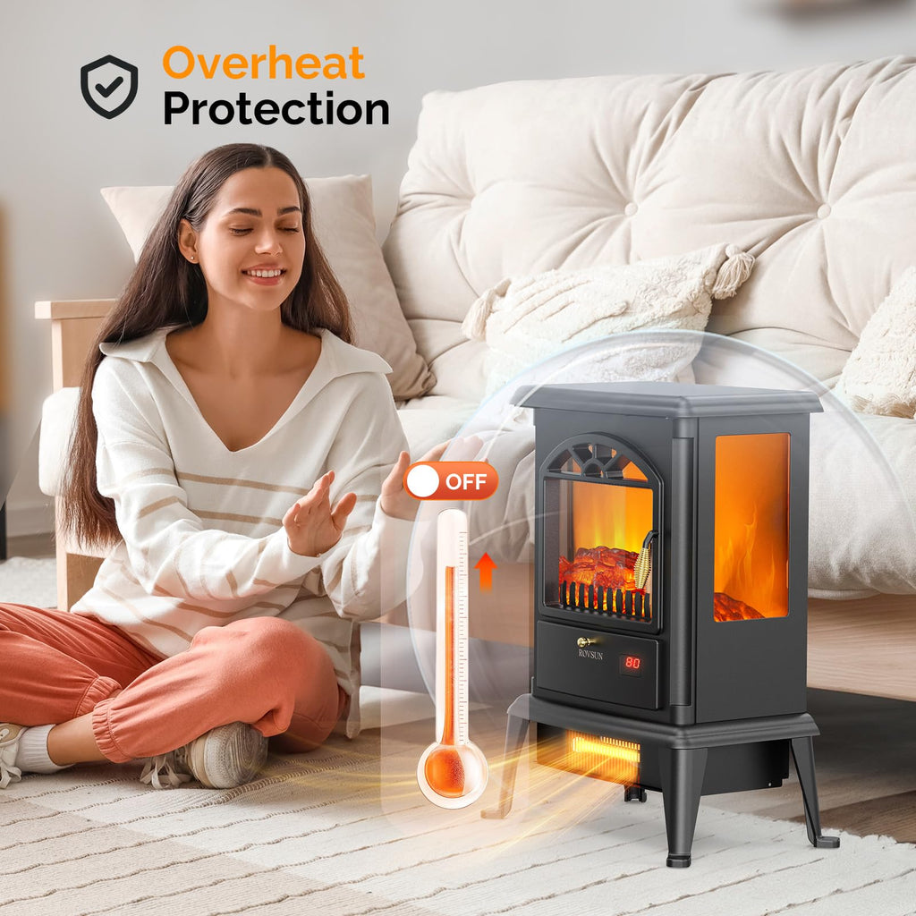 22.4"H Electric Fireplace Heater, 1500W Freestanding Fireplace Stove w/ 3D Flame Effect, Remote, Timer, Adjustable