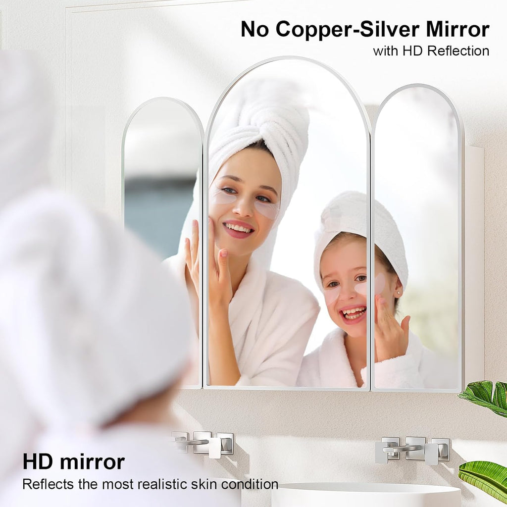 Triple Arched Brushed Nickel Medicine Cabinet,Medicine Cabinet with Mirror,3 Doors,Surface Mount Bathroom Mirror