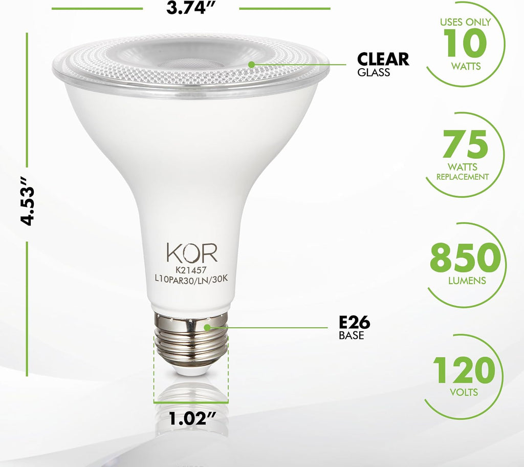 PAR30 Long Neck LED Flood Bulbs, Dimmable 75W Equivalent, 4 Pack
