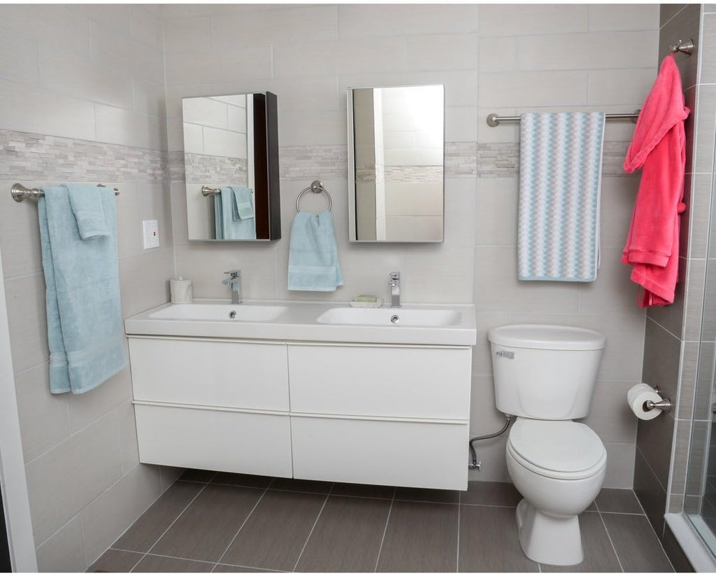 5 Piece Bathroom Hardware Set, Satin Nickel, Towel Bar, Toilet Paper Holder, Towel Ring, Robe Hook, AB-BR817-SN