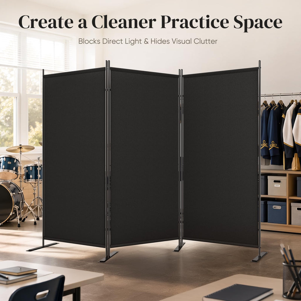 3 Panel Room Divider 100" W x 71" H Folding Privacy Screen, Black
