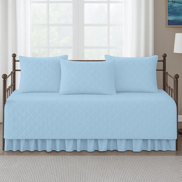 5 Piece Daybed Cover Set - Quilted Daybed Cover with 3 Pillow Shams and 1 Ruffle Daybed Skirt, Washable
