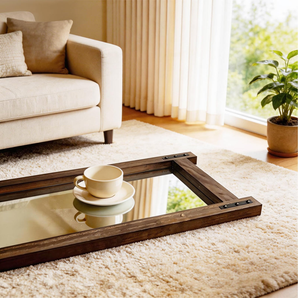 Wooden Standing Full Length Mirror Rustic Floor Full Body Wall Mounted Mirror for Farmhouse, 54"×19"