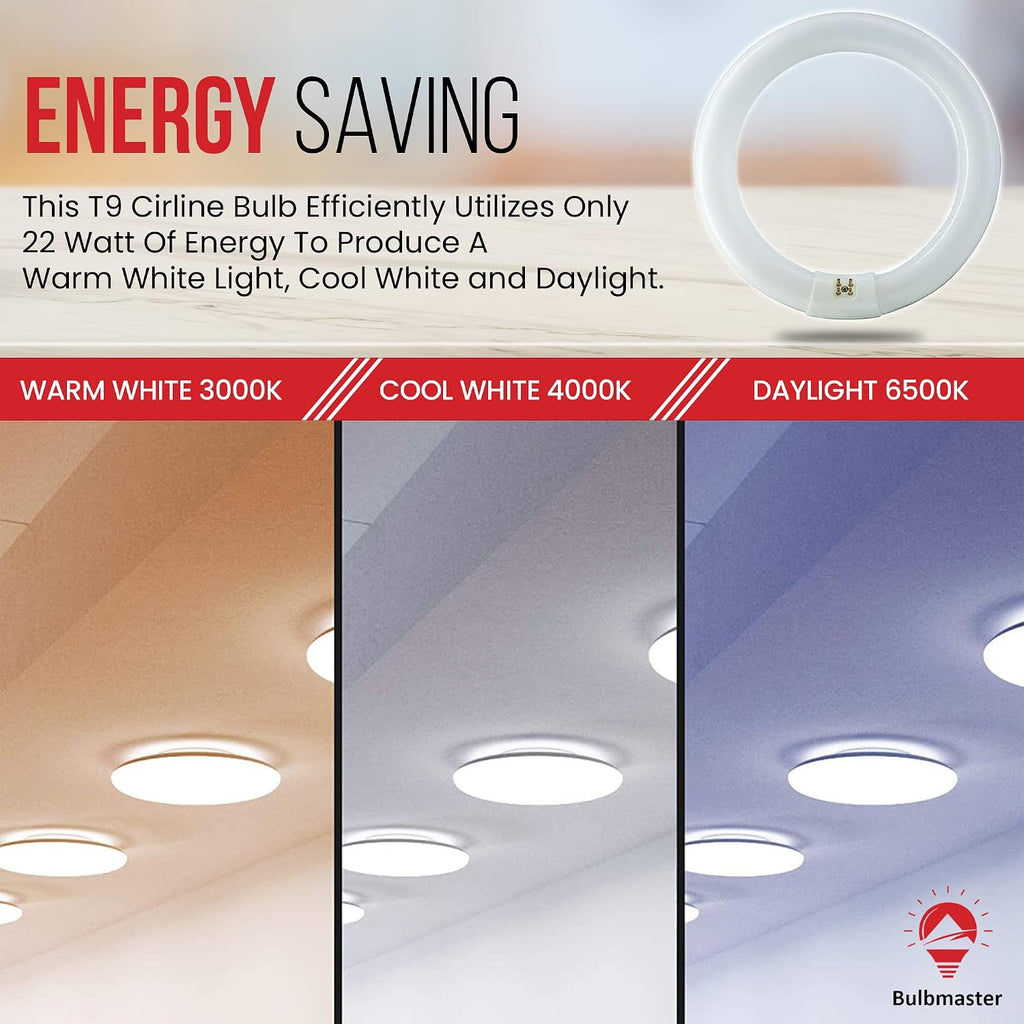 22 Watts 8 Inch Round T9 Fluorescent Circular Light Bulb, Daylight 6500K, FC8T9 980 Lumens G10Q 4-Pin Base
