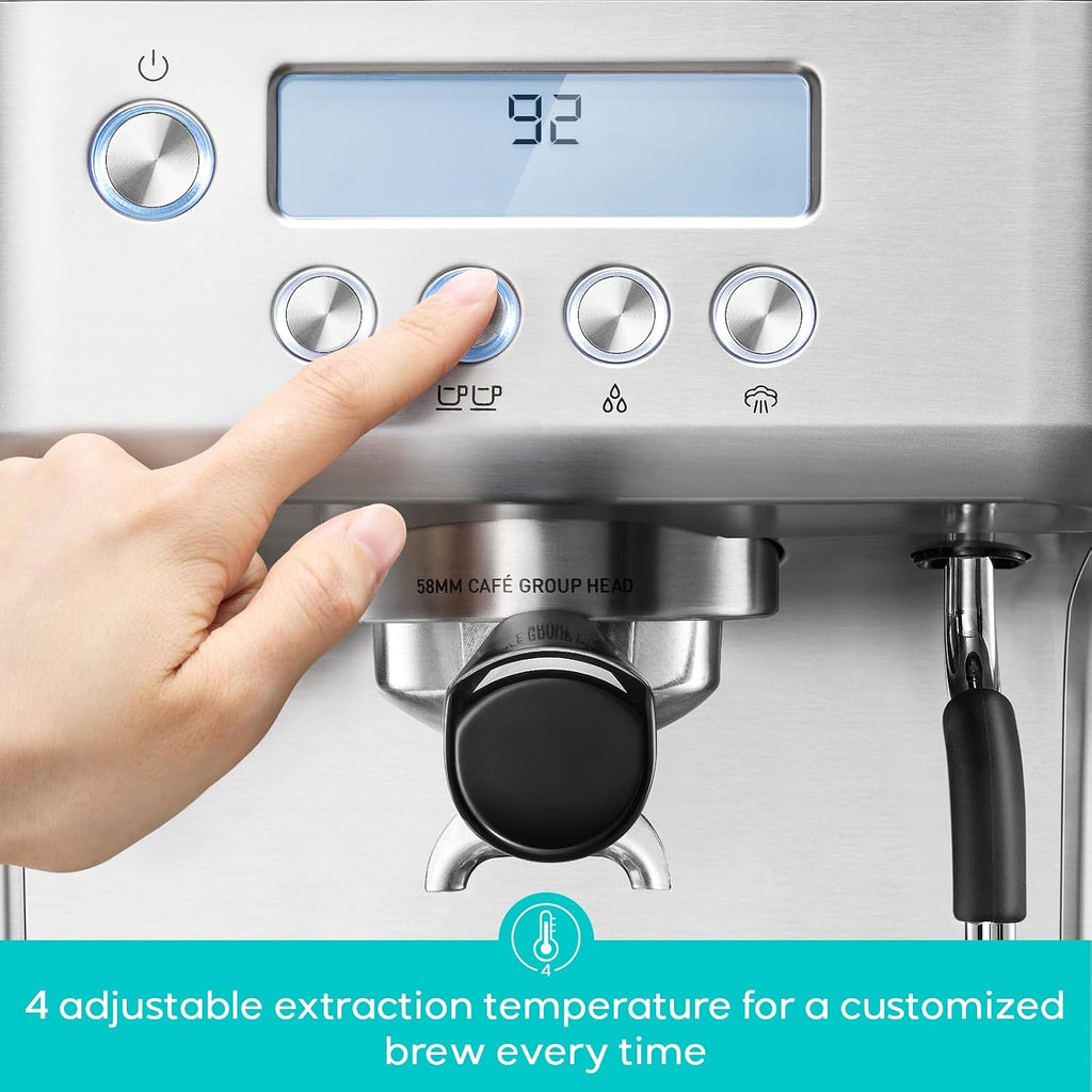 Ultra Espresso Machine, Barista Espresso Maker with Steam Wand | LCD Display, Custom Brew Temp, Latte & Cappuccino