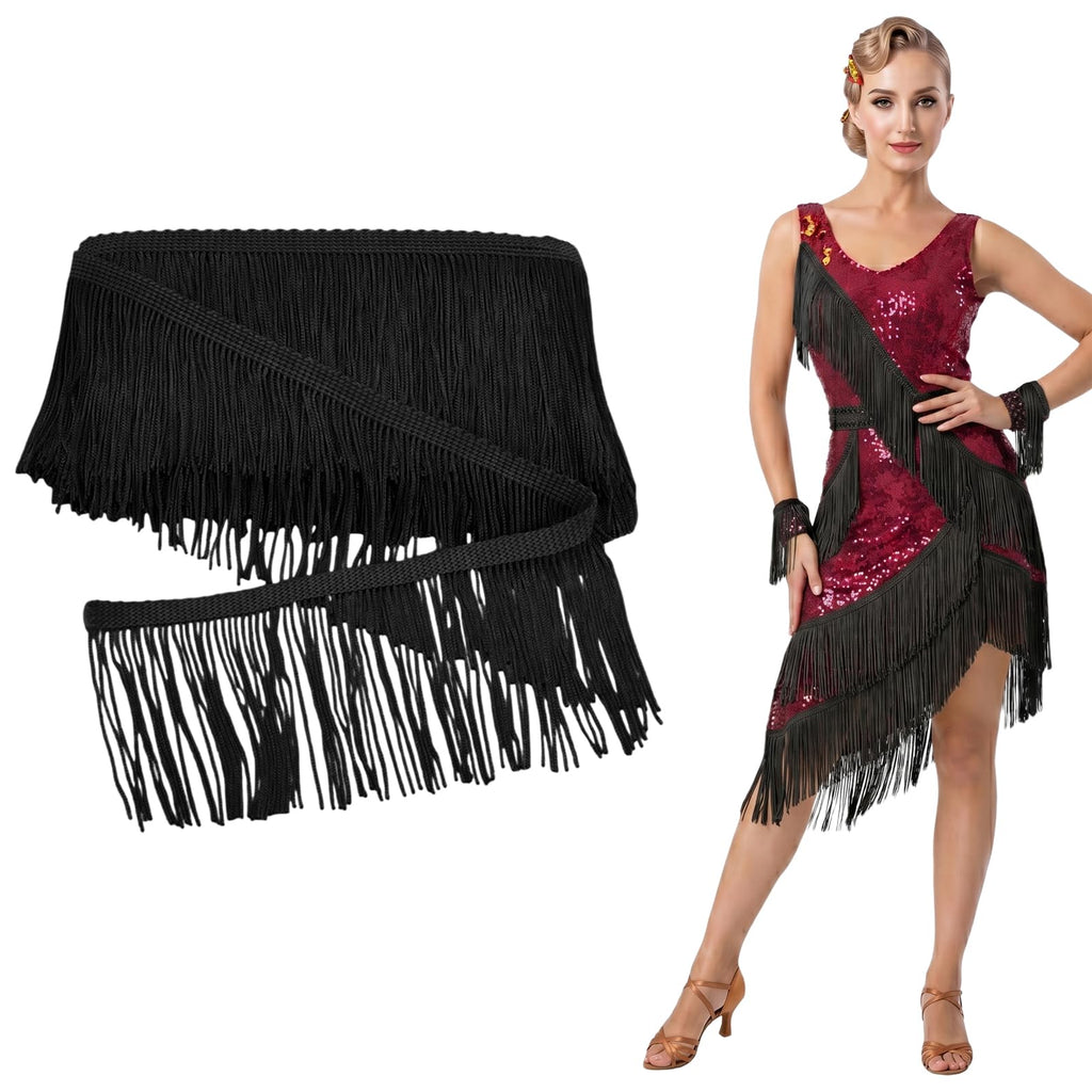 4 Inch Black Chainette Fringe Trim Polyester Ribbon 10 Yards