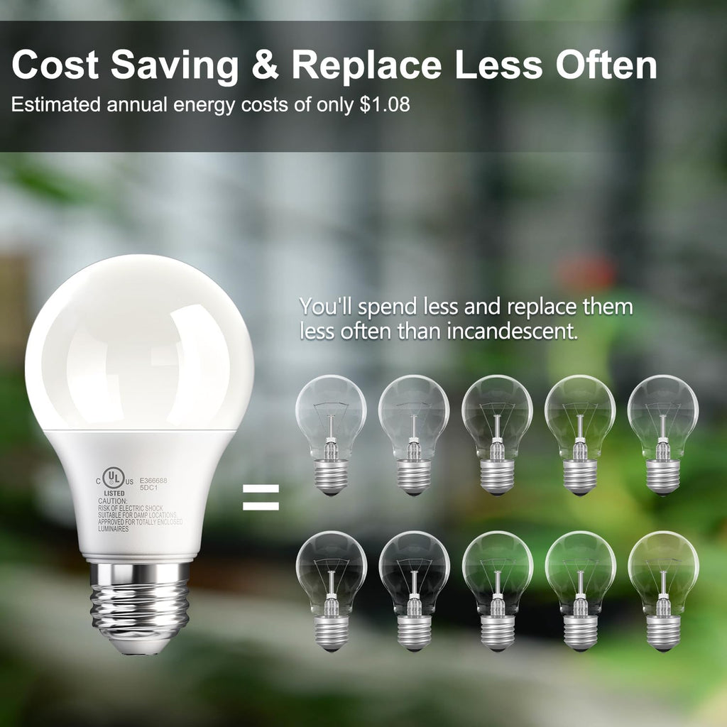 LED Light Bulbs Daylight 5000K, 60 Watt Equivalent LED Bulb, 9W Bright White Light Bulb, A19 E26 Standard Base, Non