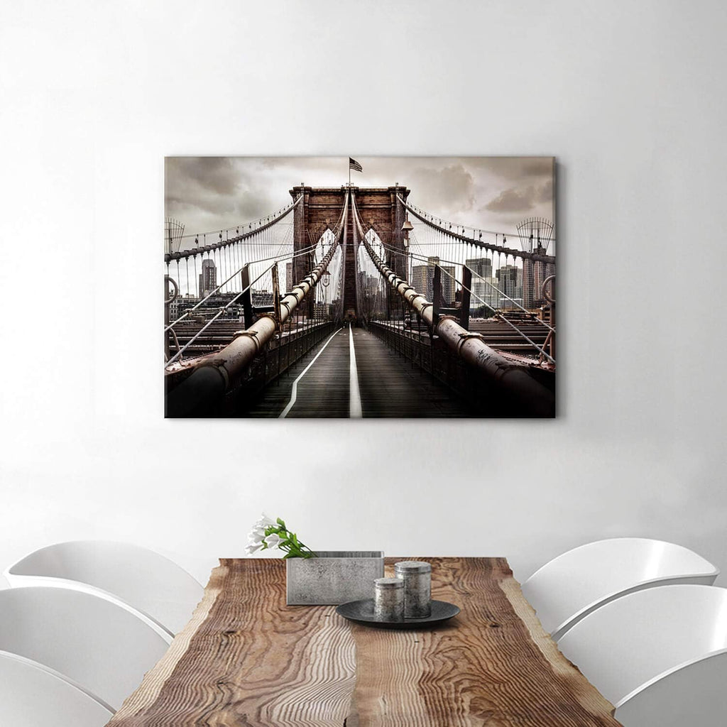 Brooklyn Bridge Picture Classic Artwork: New York Cityscape Canvas Wall Art Prints ( ,Multi-Sized)