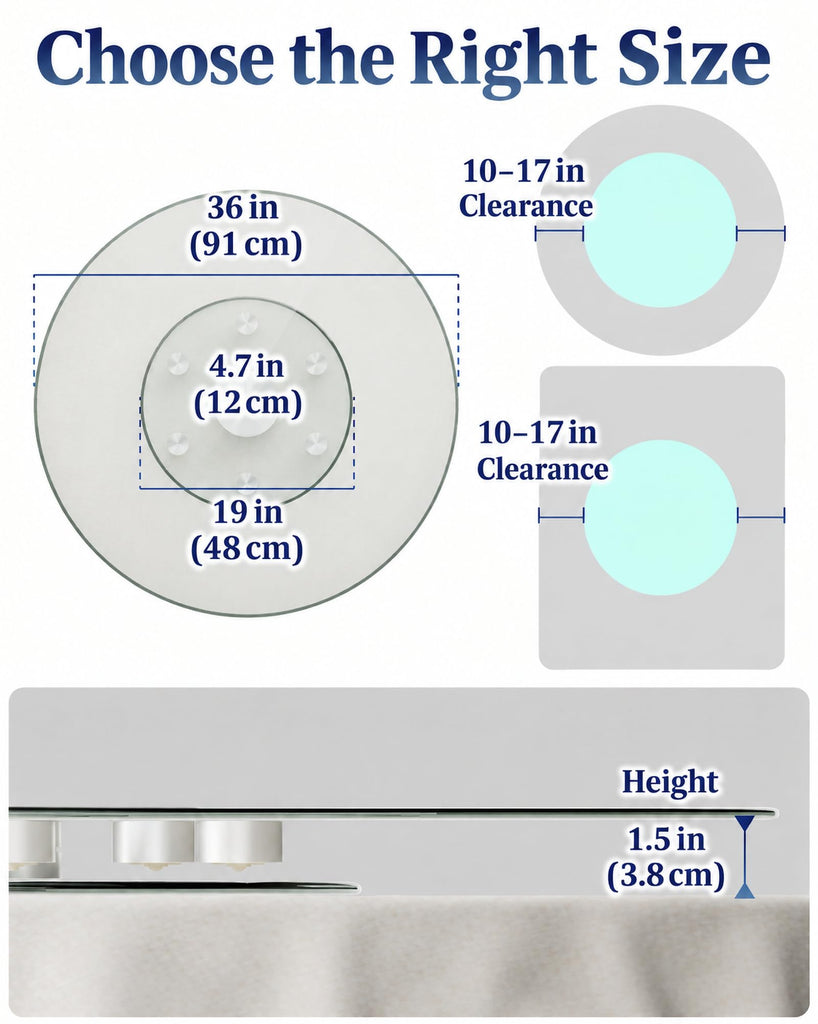 36" Glass Lazy Susan for Dining Table with 6 Rotating Wheels Table Top Centerpiece Kitchen Turntable Large Round