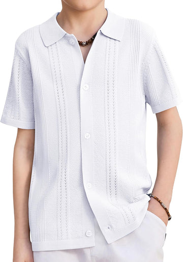 Boys Knit Casual Button Down Shirt Short Sleeve Dress Shirt