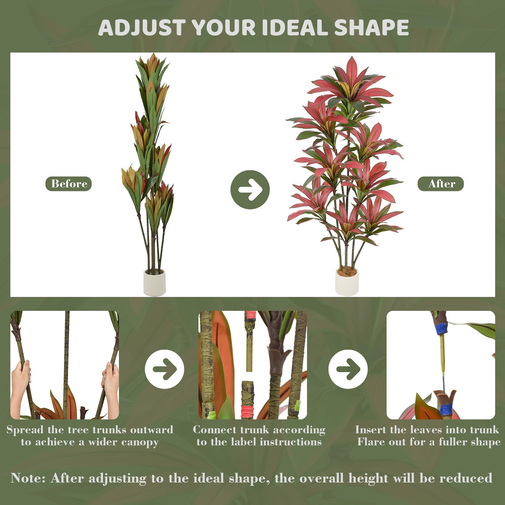 Artificial Red Dracaena Tree 6FT with 132 Leaves & White Planter