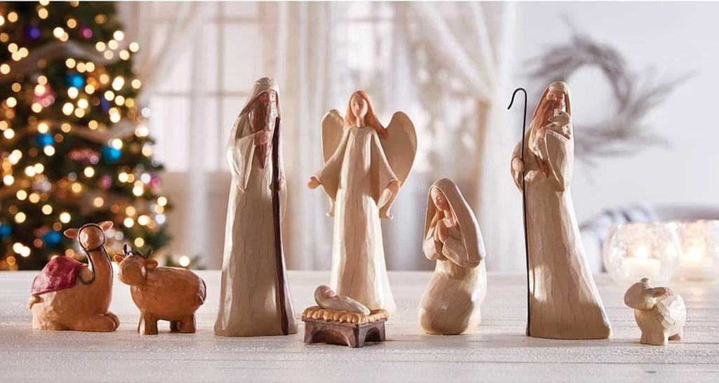 Nativity Sets for Christmas - Crafted Rustic Carved Nativity Scene, 10-Inch Scale, 8-Piece