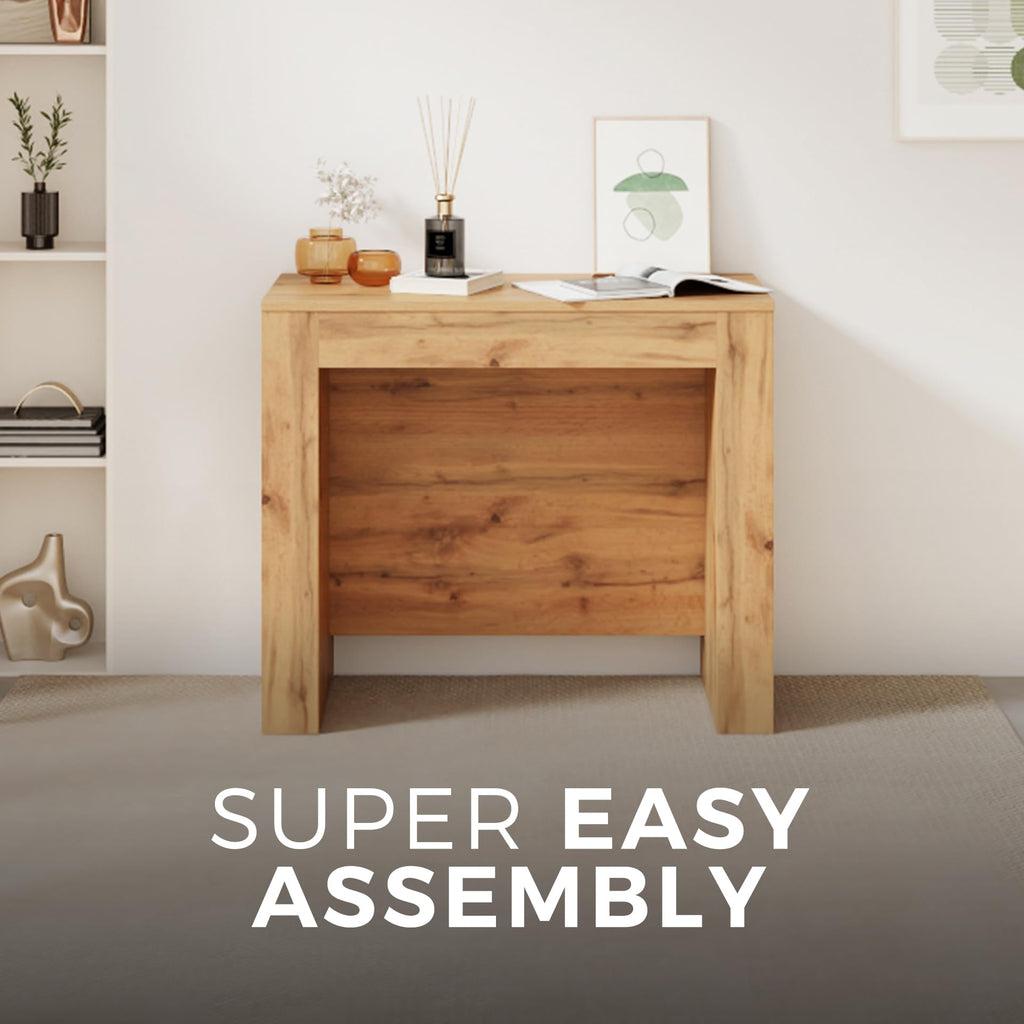 Easy, Extendable Console Table with Extension Leaves Holder, 17.7(120.1) x35.4 in, Rustic Oak, for 4-12 People, Space