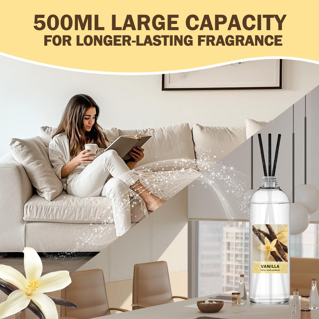 Vanilla Diffuser Reed Diffuser Oil Refill, 16.9 FL OZ & 6 Sticks
