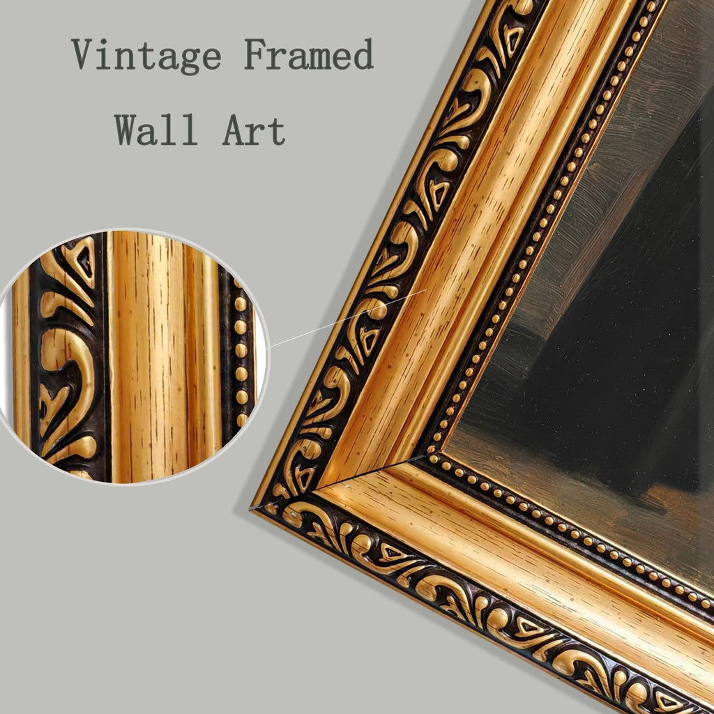 Vintage Gold Framed Wall Art Farmhouse Horse Canvas Wall Art Rustic Classic Animal Picture Wall Decor Western Animal