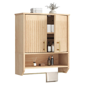 Narrow Bathroom Wall Cabinet with Towel Rack, Space Saving Medicine Cabinet for Small Spaces, Farmhouse Fluted Wall