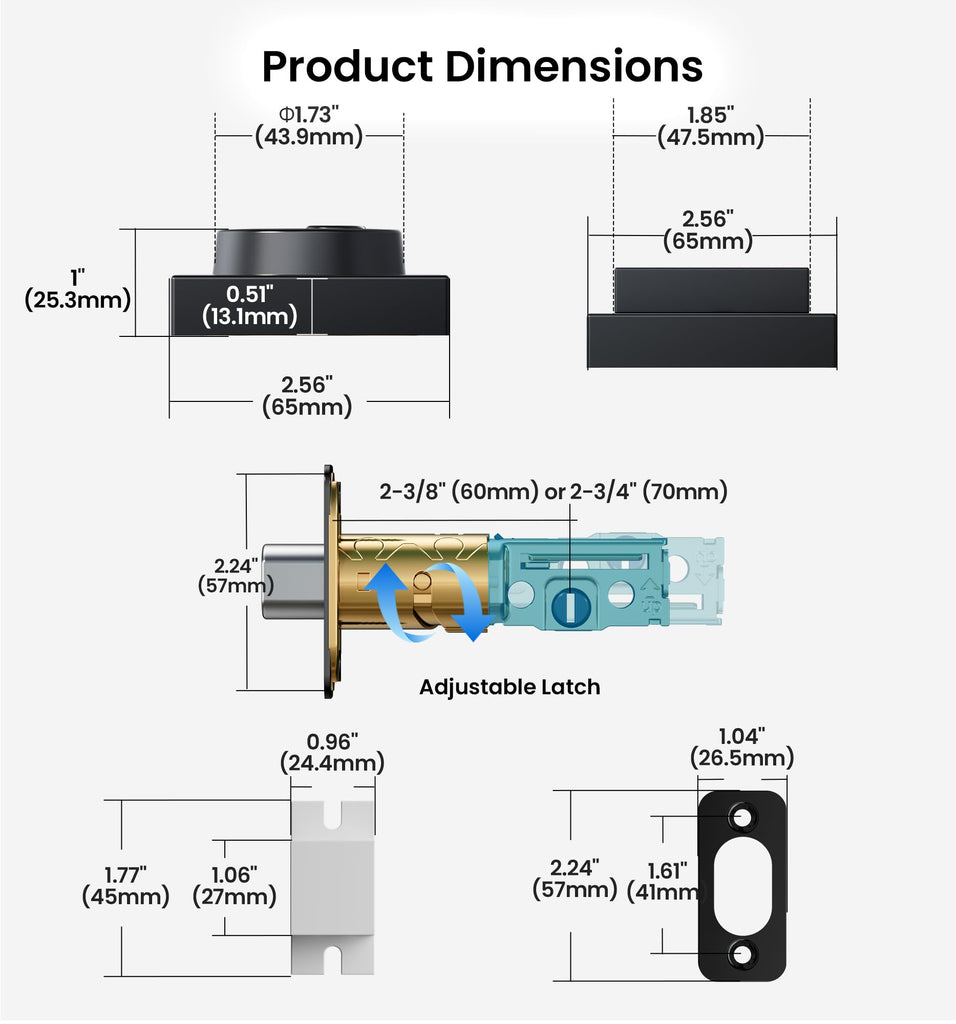 Modern Square Deadbolt, Matte Black Single Cylinder Door Lock ANSI 3