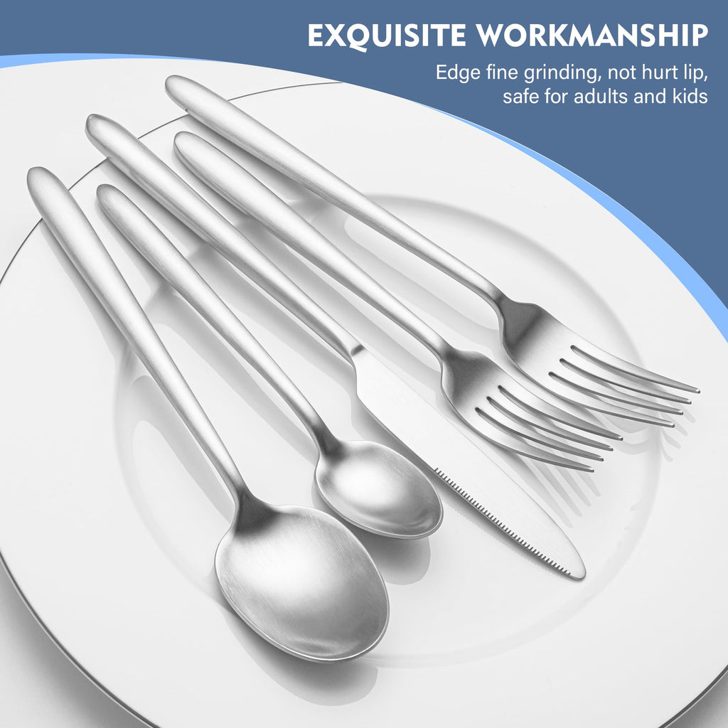Heavy Duty Silverware Set, 40-Piece Premium Stainless Steel Flatware Sets For 8, Matte Brushed Finish Cutlery