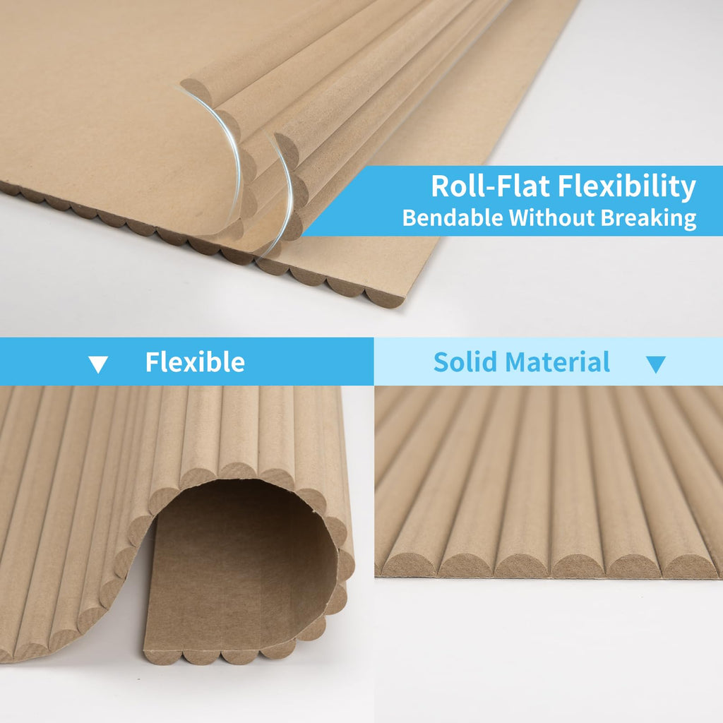 Roll-Flat Beaded Wood Slat Wall Panel, 1-Pack, 94.5 x 23.6 in, Raw