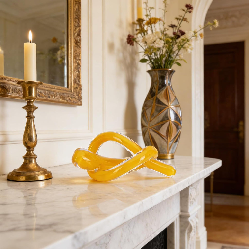 Hand Blown Glass Knot Art Sculpture, Blown Glass Art Decorative Object Decor, Single Hand-Blown Accent, Shelf