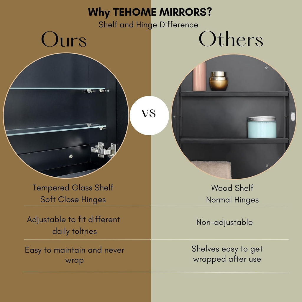 Black Rectangle Bathroom Medicine Cabinet with Mirror Matt Black Recessed and Surface Mount Stainless Steel Metal