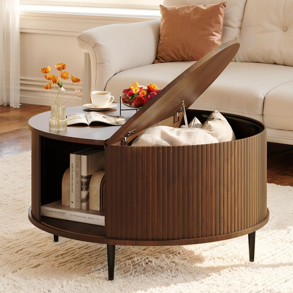 Mid Century Fluted Round Coffee Table, Walnut