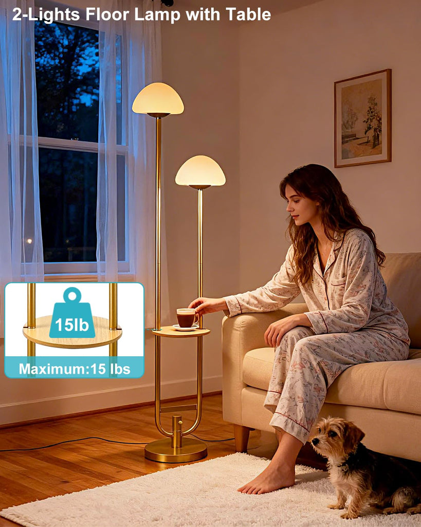 63IN Gold Dimmable Floor Lamp with Table Modern Mid Century Standing Lamps with Bulbs Included Unique Vintage Tall