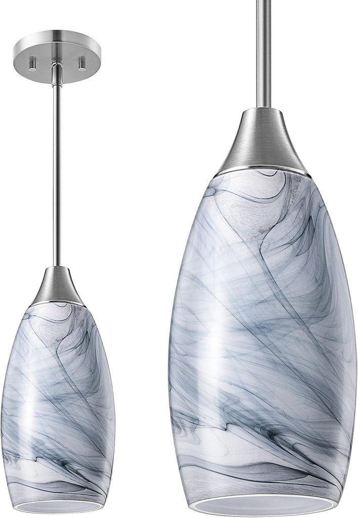Pendant Light Fixture, Handcrafted Art Glass Hanging Light, Hardwired Ceiling Light, Grey Marble Glass Shade