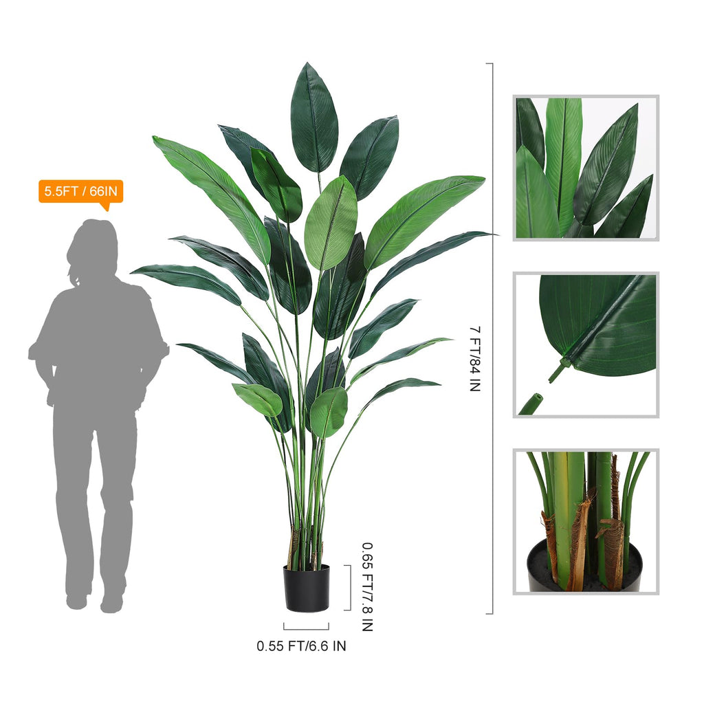 Artificial Bird of Paradise Plant 7 ft(84 in) Fake Palm Tree for Indoor Outdoor Modern Decor Faux Plants Perfect